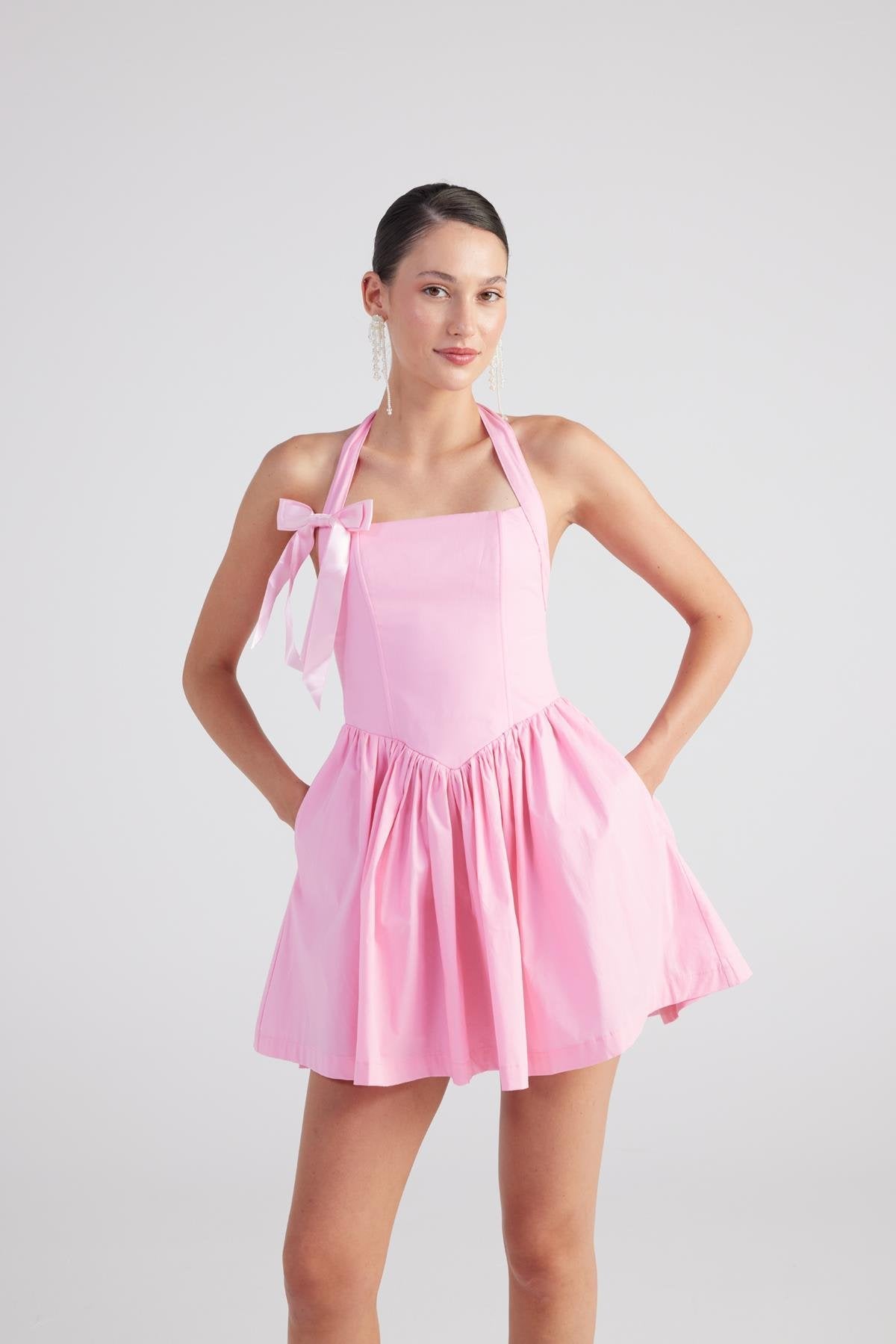 Teresa Pink Pleated Skirt Mini Dress