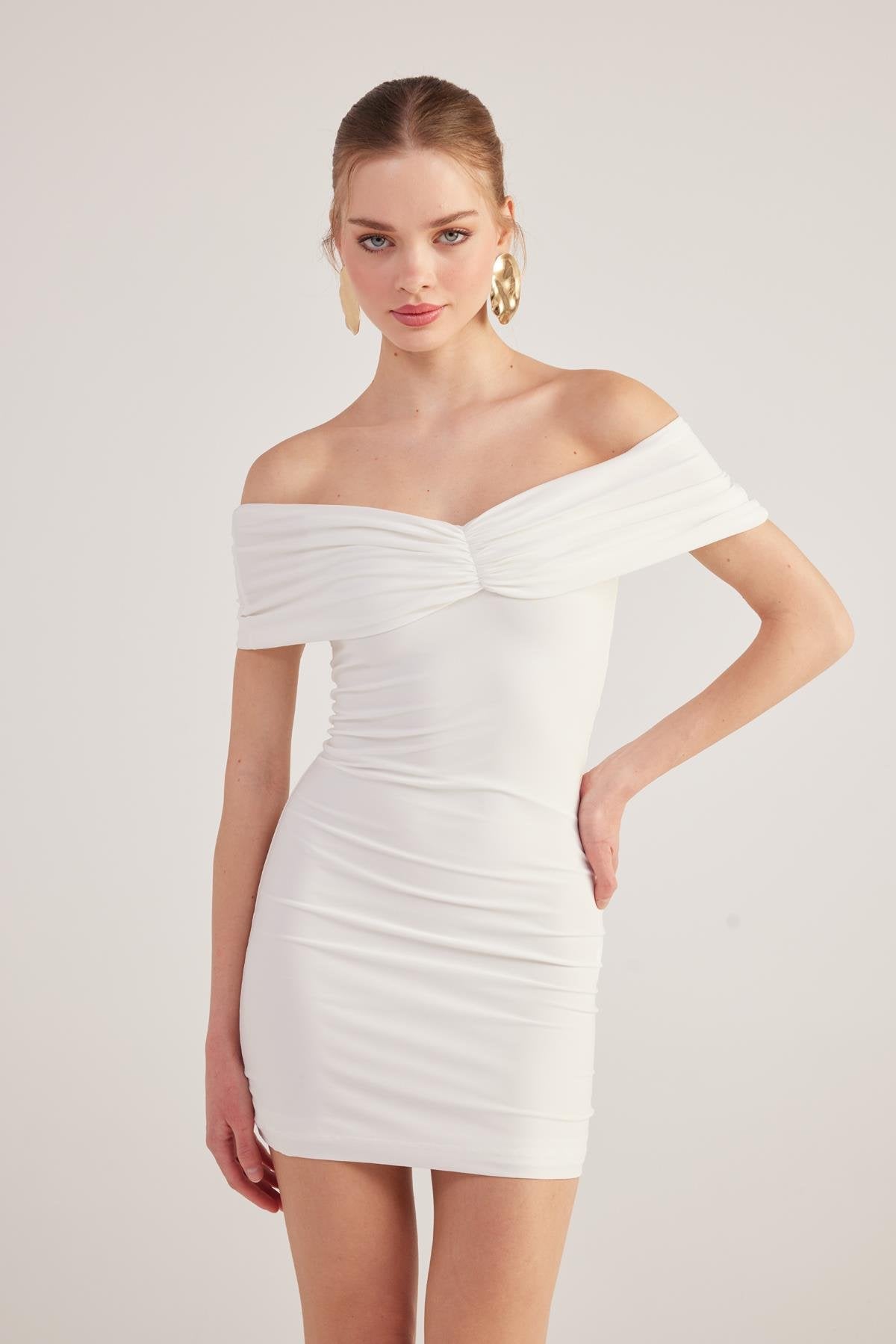 Muse White Bardot Neck Mini Dress