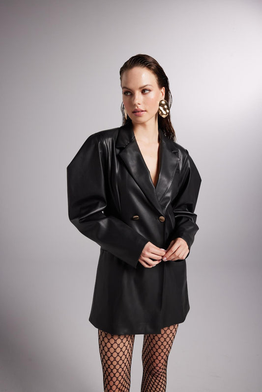 Dealer Black Vegan Leather Blazer Jacket
