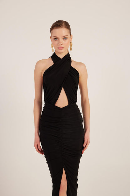 Marie Black Backless Slit Maxi Dress