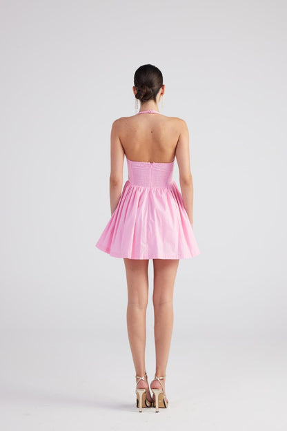 Teresa Pink Pleated Skirt Mini Dress