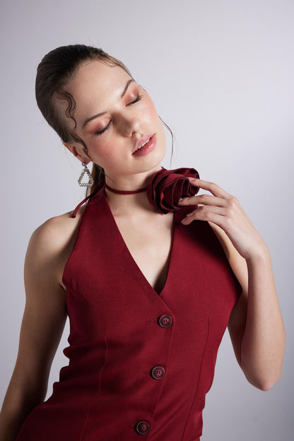Becca Burgundy Rose Accessorized Mini Dress