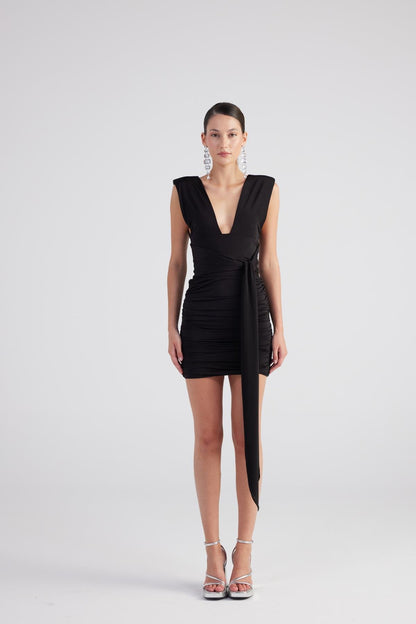Uma Black Ruched Mini Dress