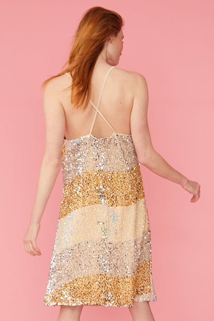 Gold Champagne Sequin Velvet Slip Dress
