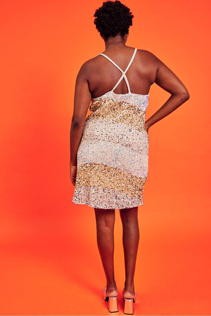 Gold Champagne Sequin Curve Size Velvet Slip Dress