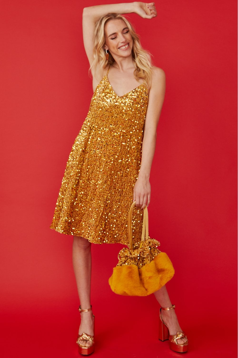 Gold Sequin Cami Swing Dress
