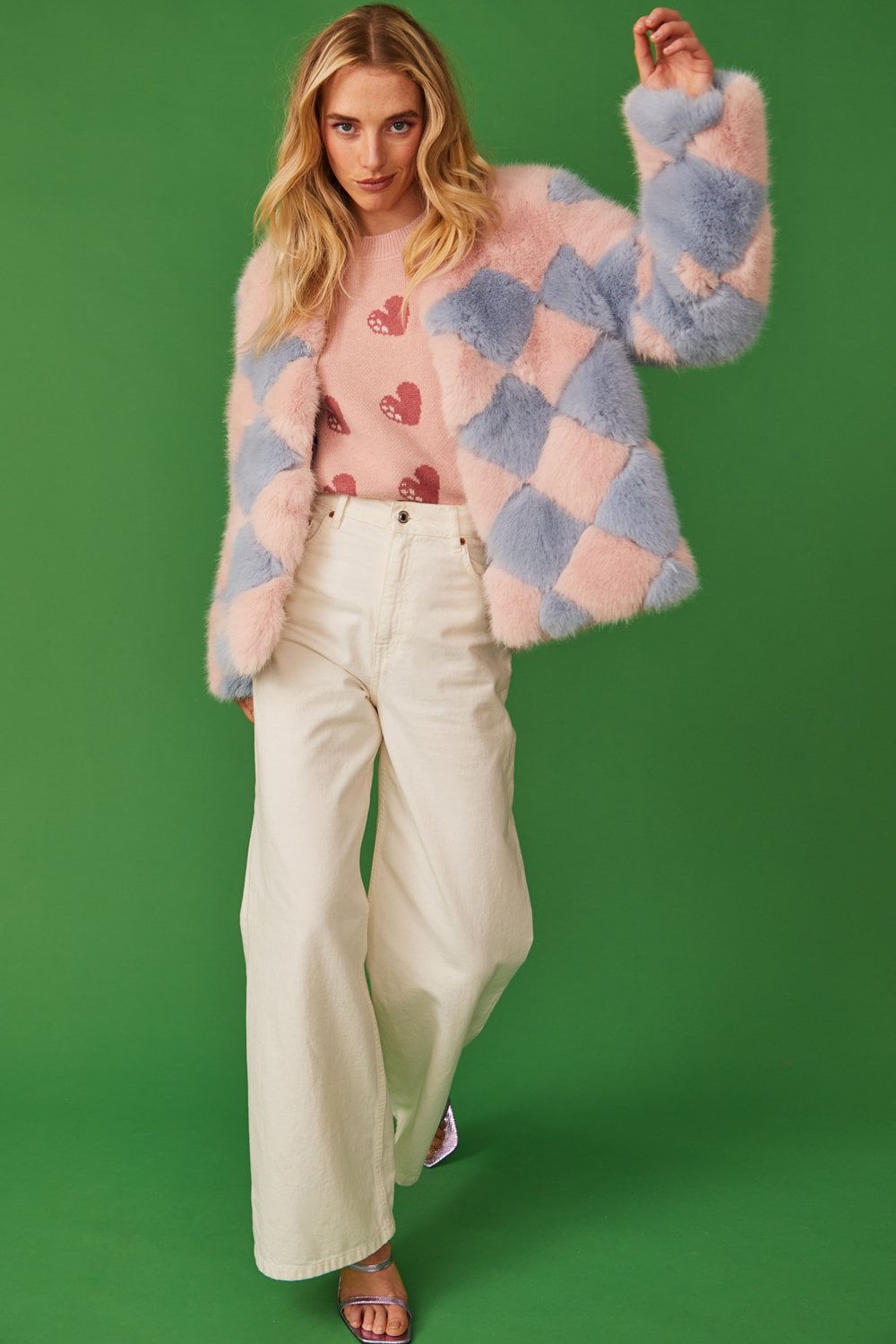 Delilah Pink Blue Faux Fur Jacket