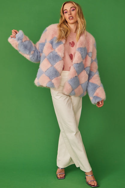 Delilah Pink Blue Faux Fur Jacket