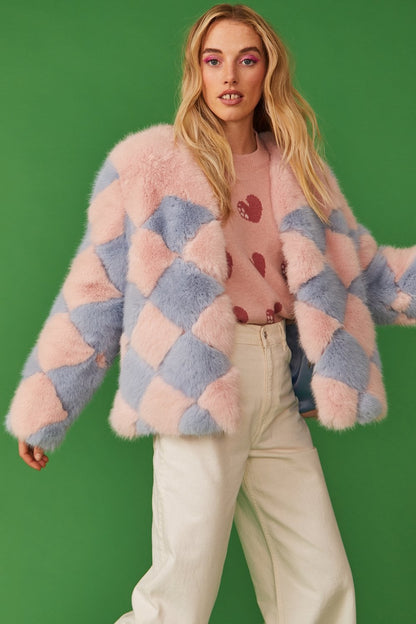 Delilah Pink Blue Faux Fur Jacket