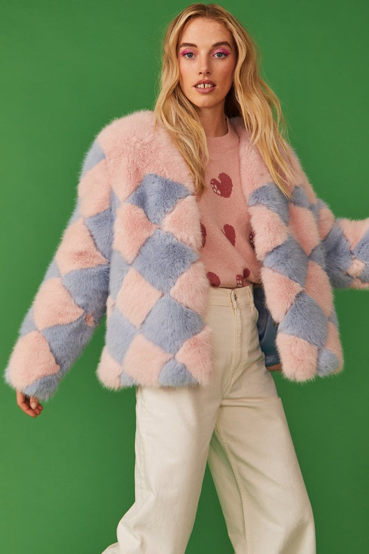 Delilah Pink Blue Faux Fur Jacket