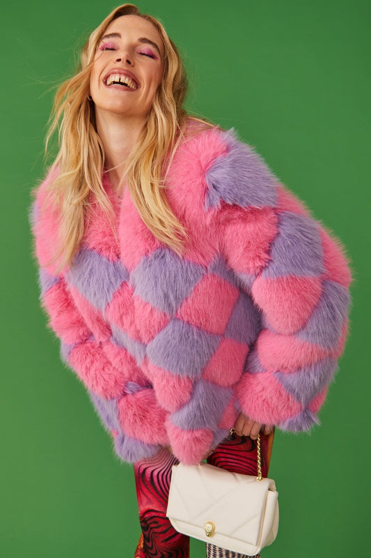 Delilah Pink Purple Faux Fur Jacket