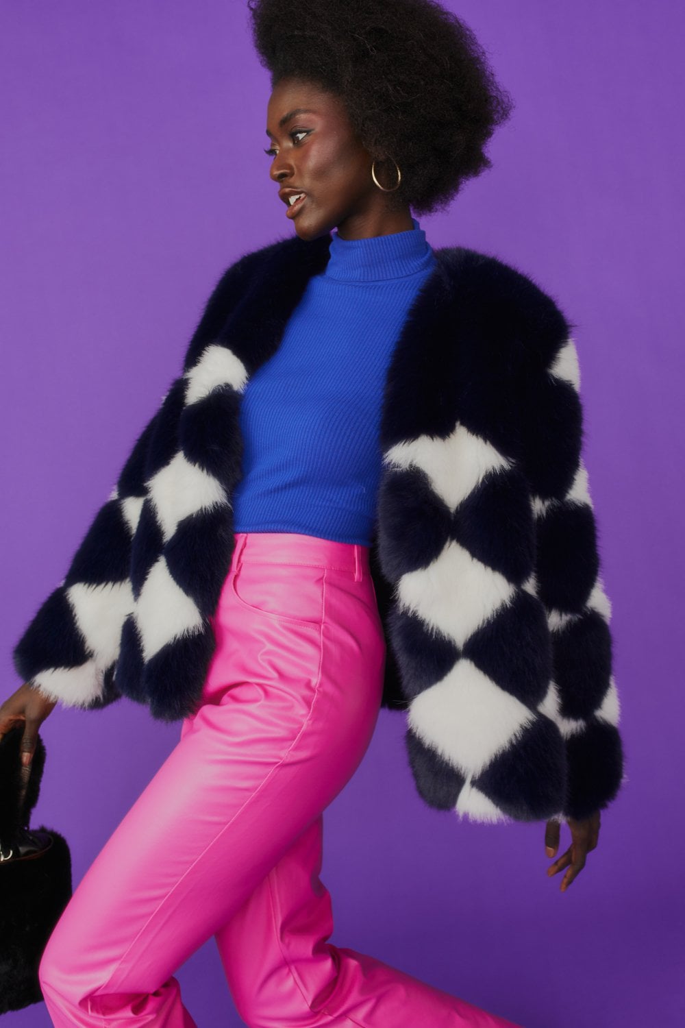 Delilah Black White Faux Fur Jacket