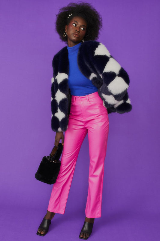 Delilah Black White Faux Fur Jacket