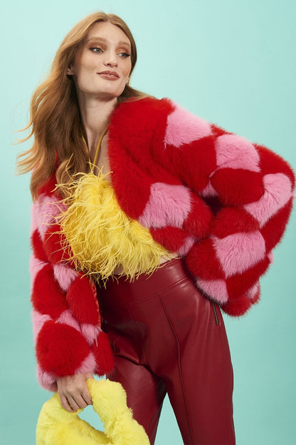 Delilah Red Pink Faux Fur Jacket