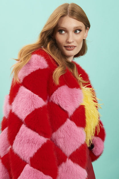 Delilah Red Pink Faux Fur Jacket