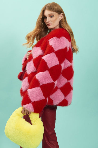 Delilah Red Pink Faux Fur Jacket