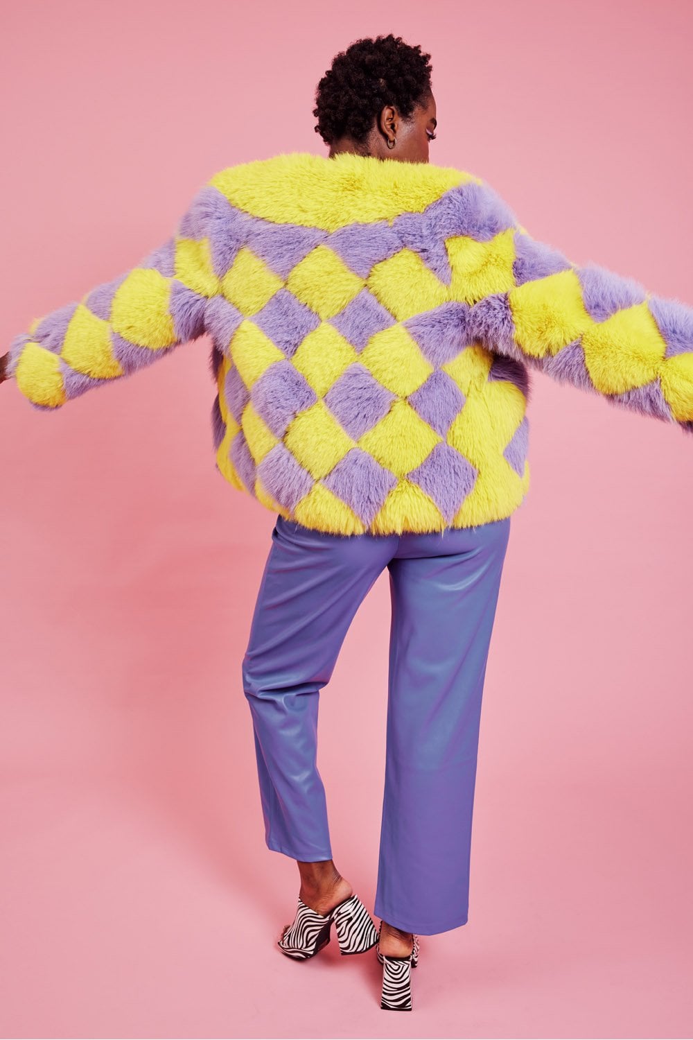 Delilah Yellow Purple Faux Fur Curve Size Jacket