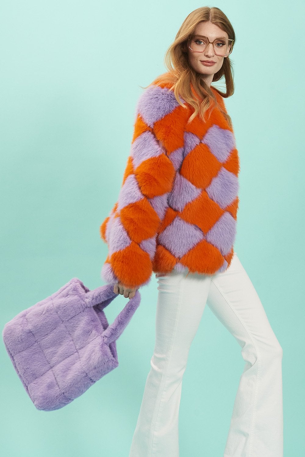 Delilah Orange Purple Faux Fur Jacket
