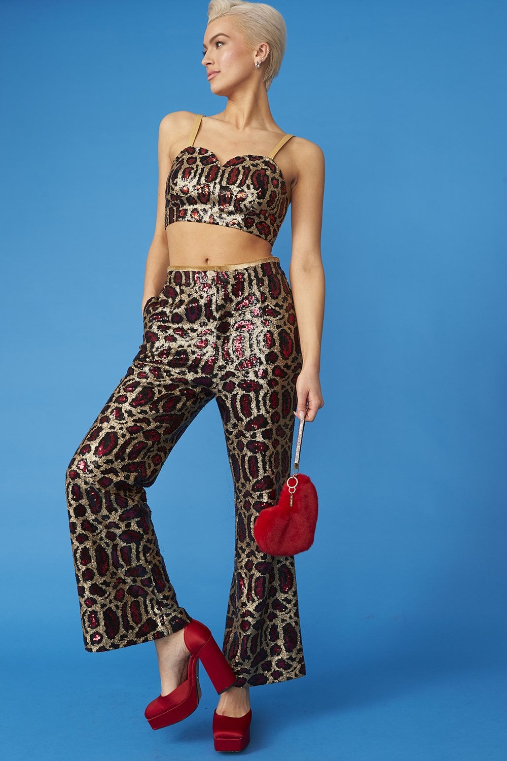 Pink Bamboo Animal Print Sequin Trousers