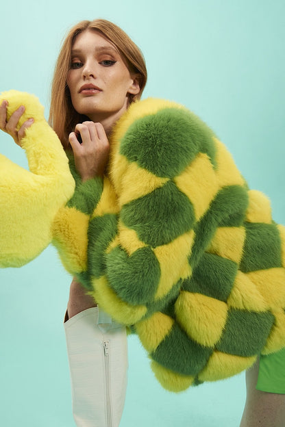Delilah Yellow Green Faux Fur Jacket