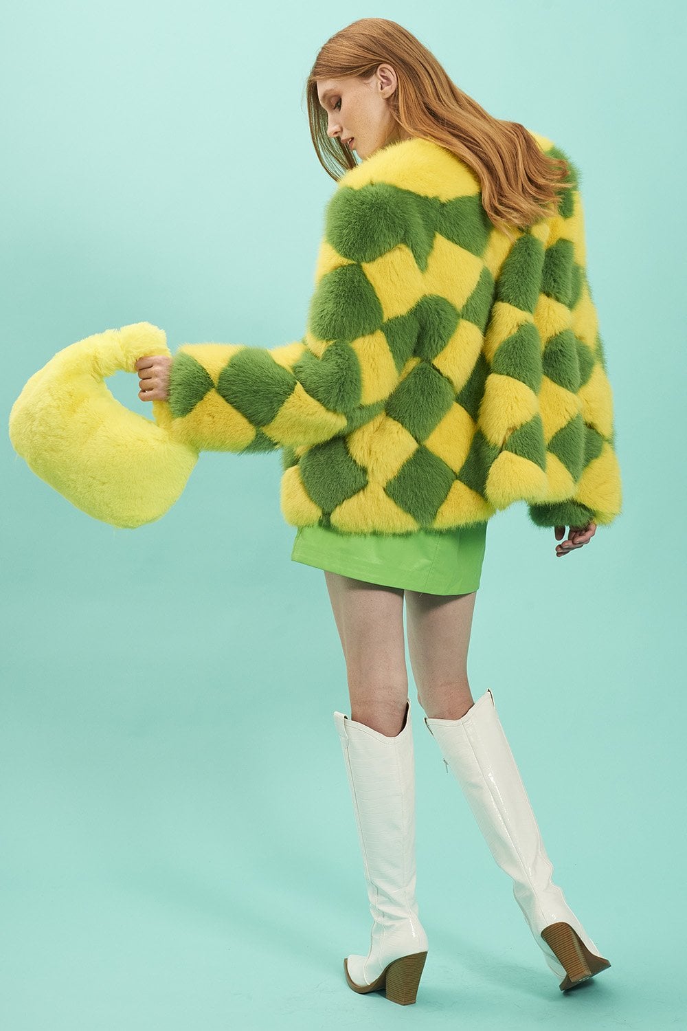 Delilah Yellow Green Faux Fur Jacket
