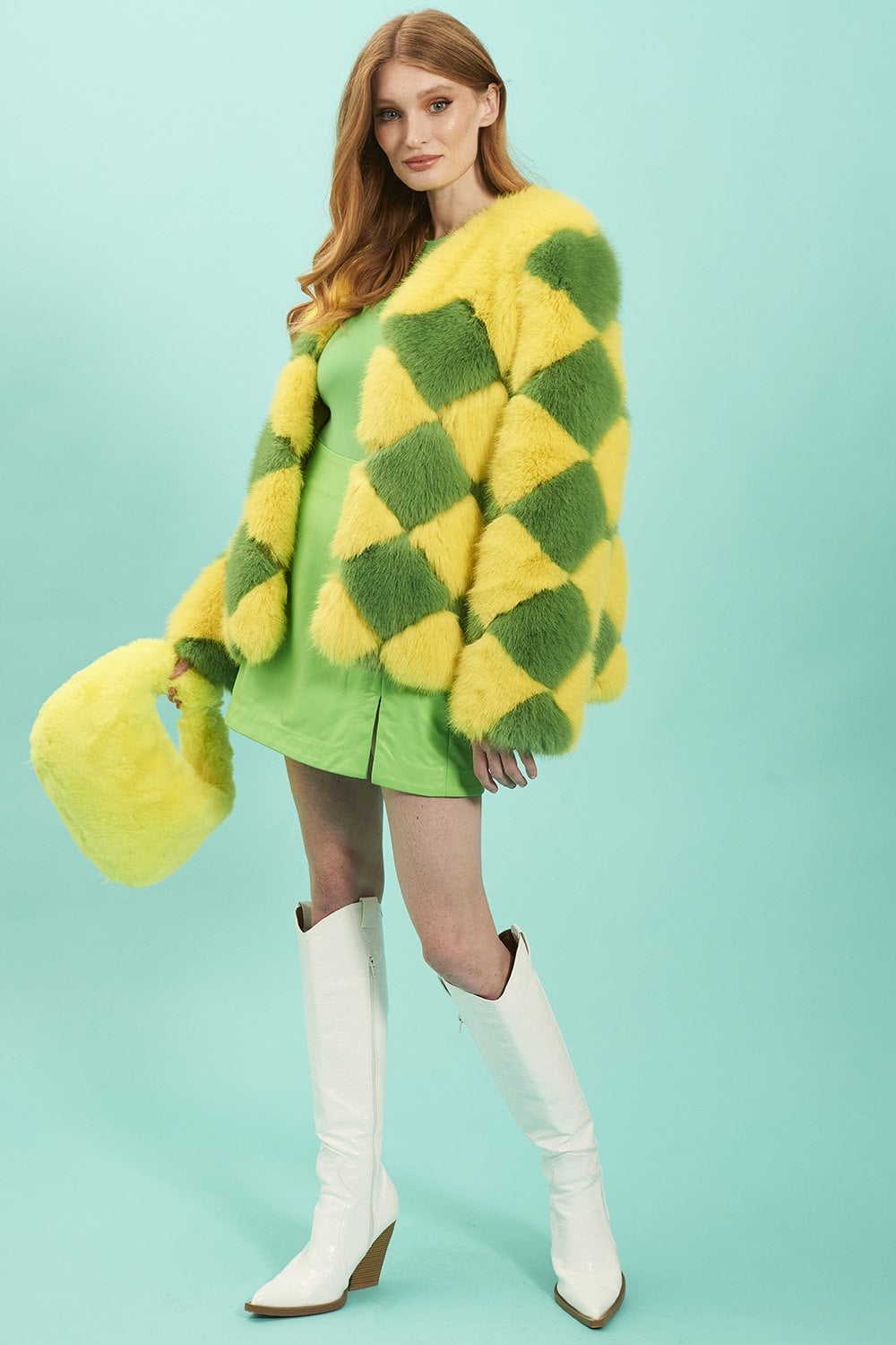 Delilah Yellow Green Faux Fur Jacket