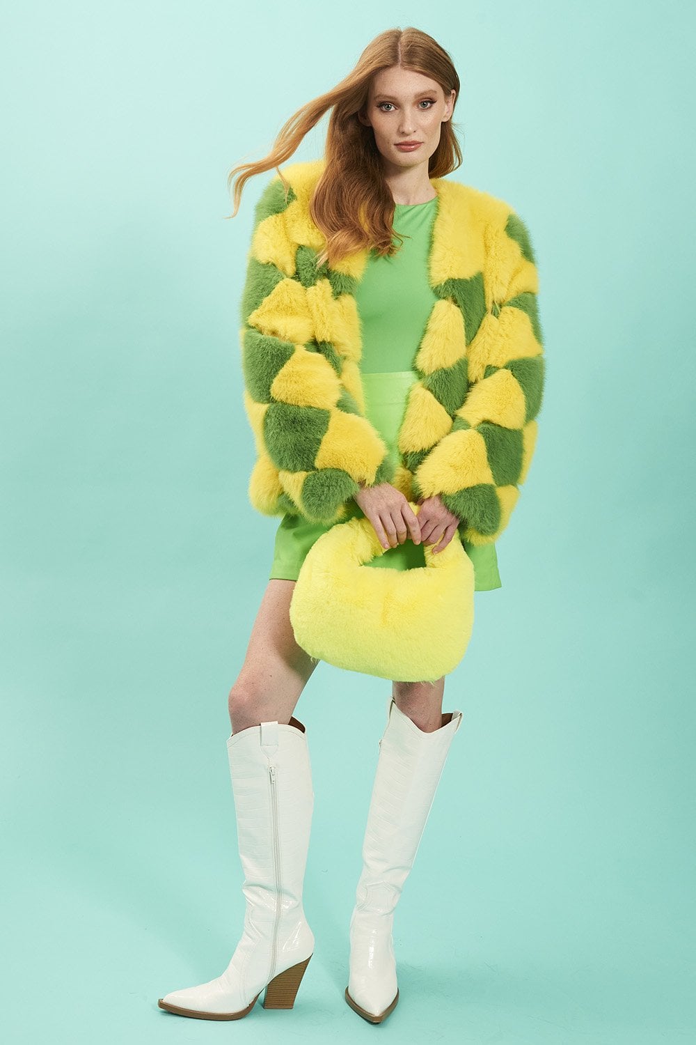Delilah Yellow Green Faux Fur Jacket