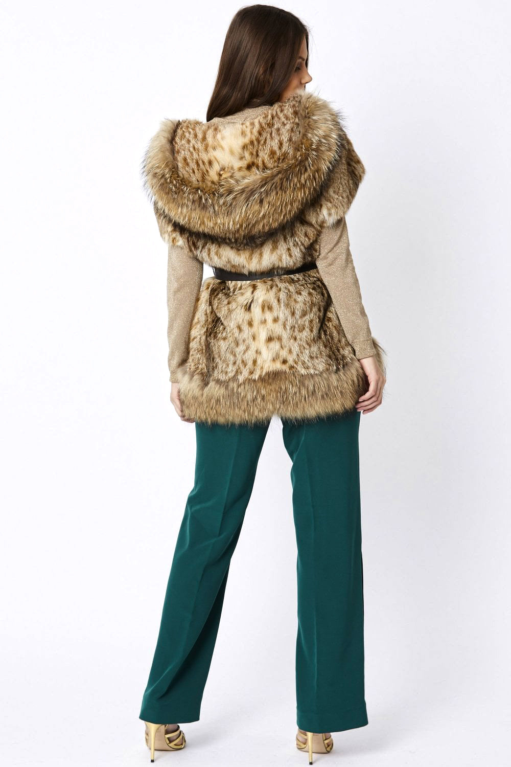 Mocha Leopard Print Hand-painted Hooded Fox & Coney Fur Coat