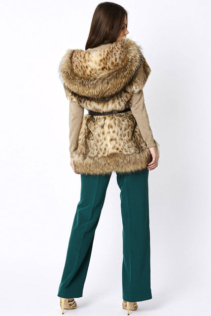 Mocha Leopard Print Hand-painted Hooded Fox & Coney Fur Coat