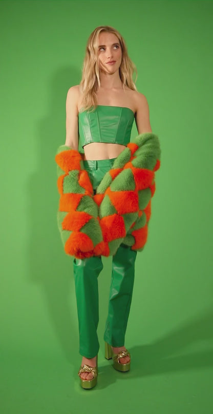 Delilah Green Red Faux Fur Jacket