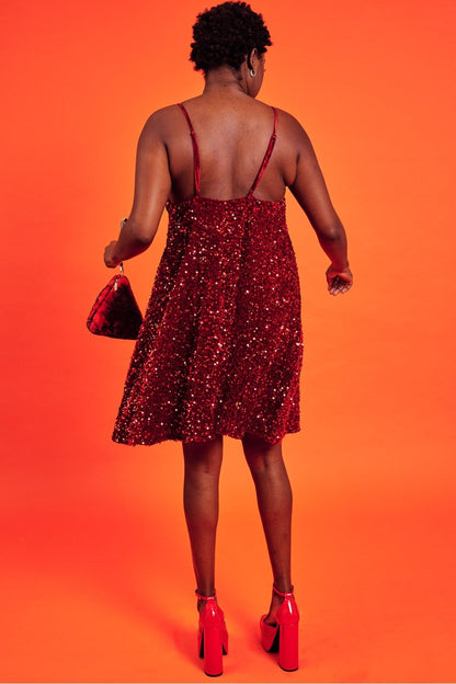 Red Sequin Curve Size Cami Swing Dress