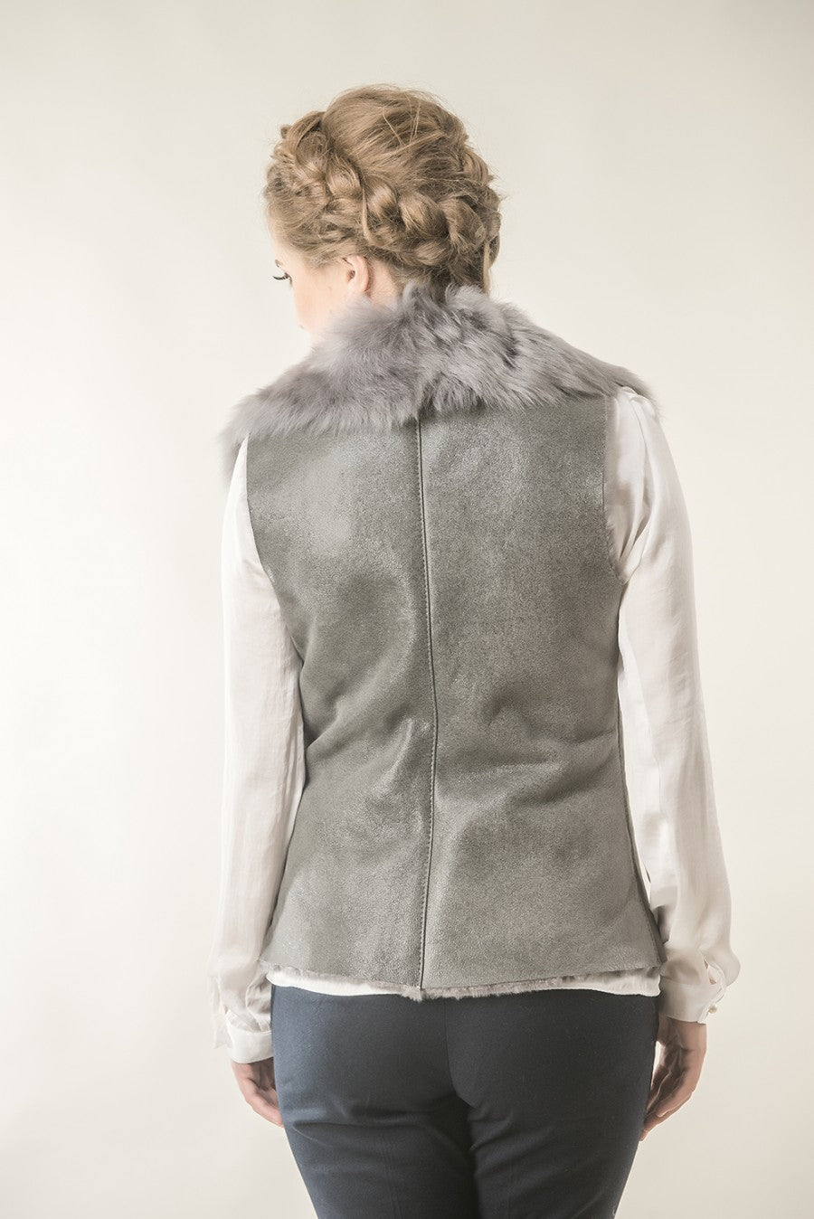 Gray Merino Fur Nappa Lamb Leather Vest